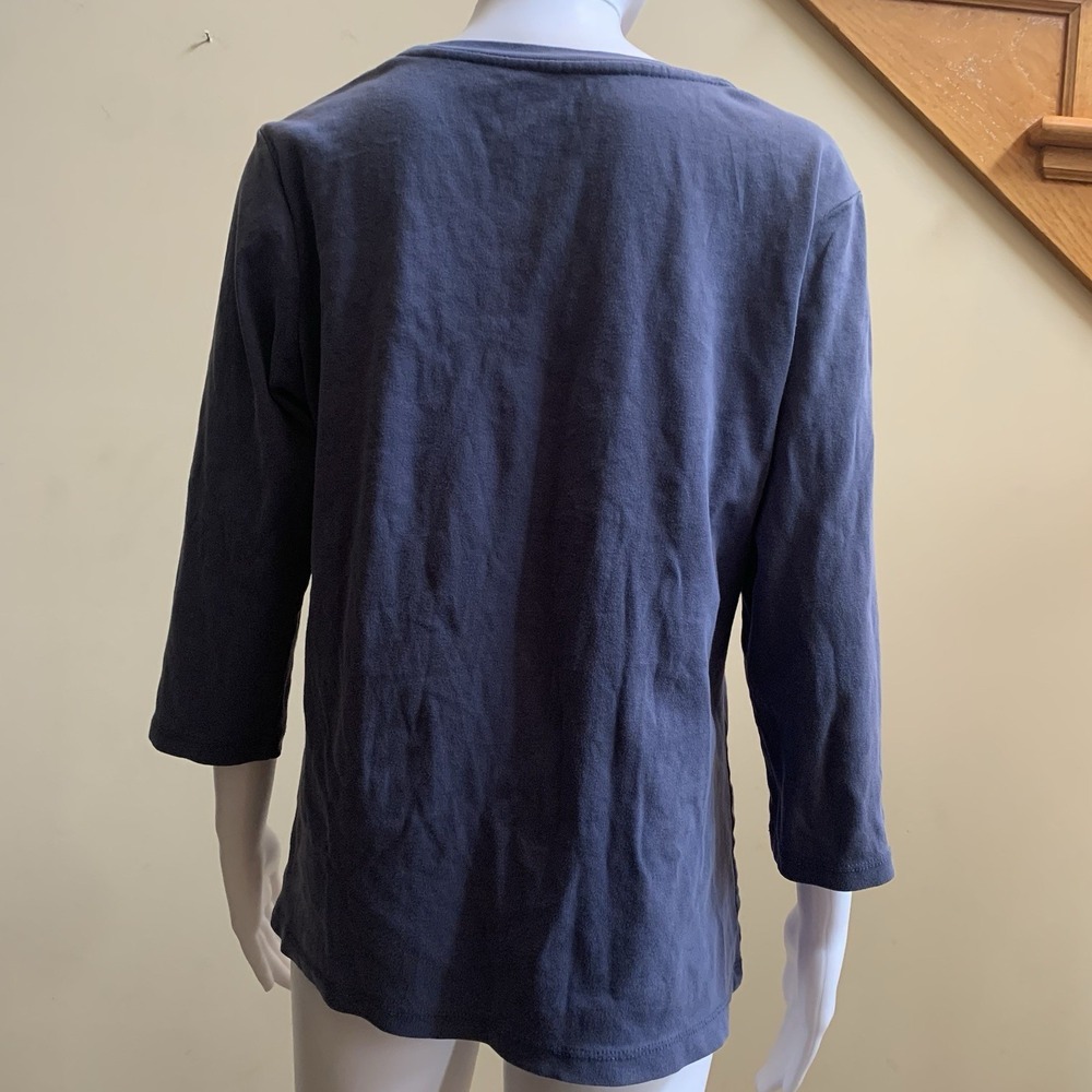 L.L. Bean Women's Top Shirt blue and pinkcoral. Crew Neck 3/4 Sleeve, 100%Cotton - Picture 14 of 16